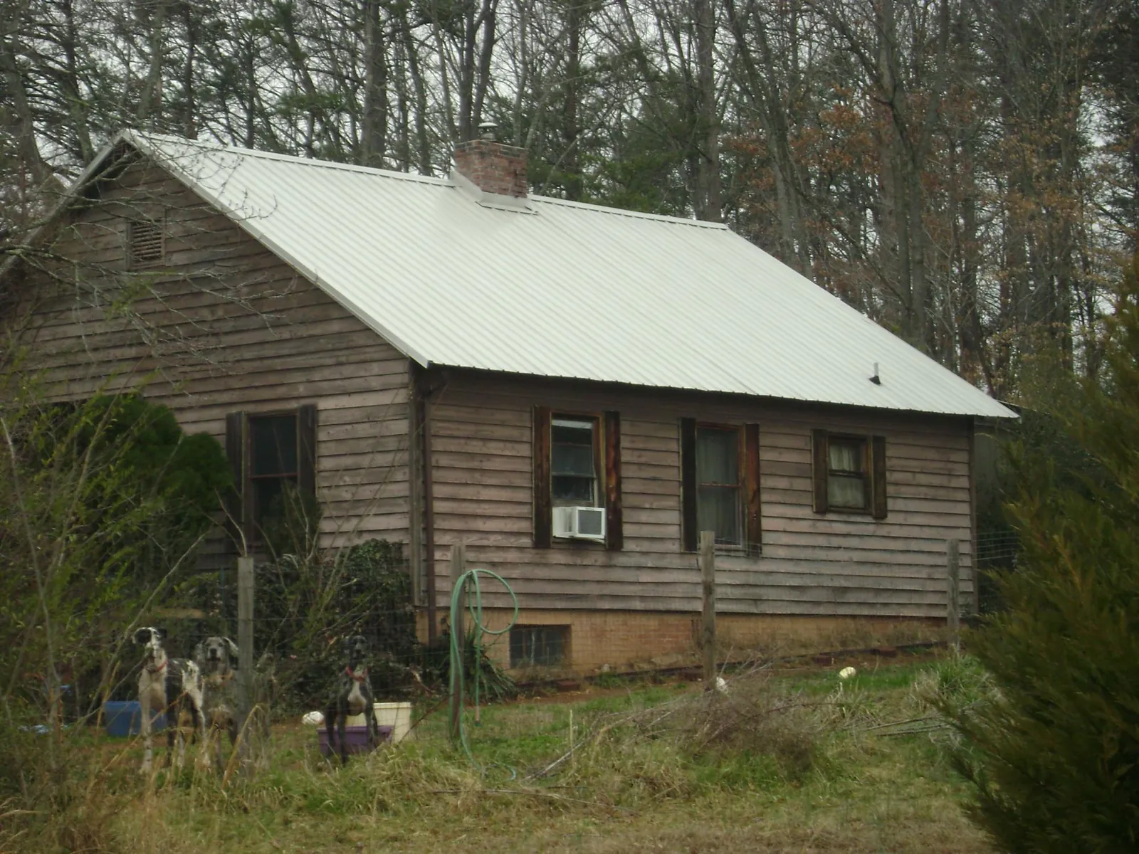 White metal roof on an old wood sided farmhouse, from a Metal Roof Installation job in Tremont